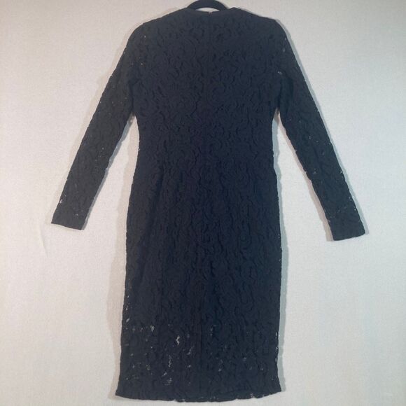 Bardot Dress 10 Black Midi Deep Plunge Lace Up Sexy Sheer Lace Cocktail Party - Picture 5 of 12